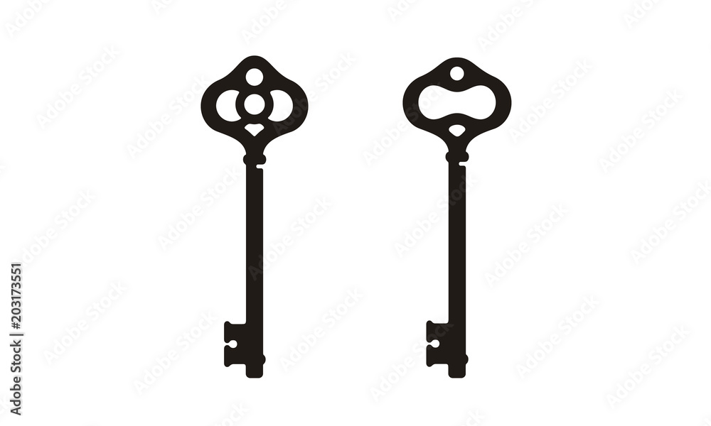 Vintage Skeleton Key silhouette, old classic antique door key logo Stock  Vector | Adobe Stock