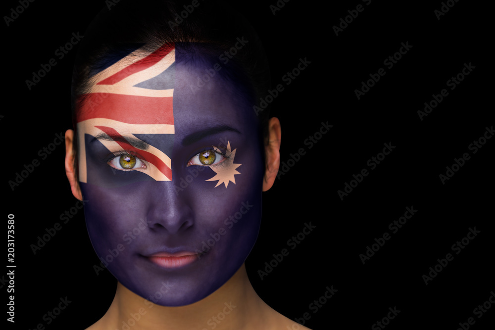 Composite image of australia football fan in face paint against black Composite image of australia football fan in face paint against black