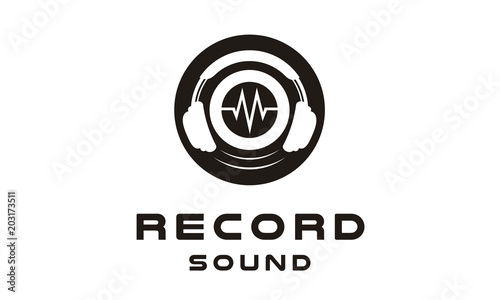Headphone DJ, Vinyl Music Studio Recording, Sound wave logo design 