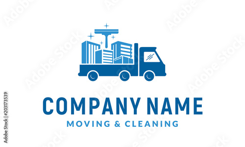 Building Estate Cleaning Service and Car Truck Moving Transport Logo design 