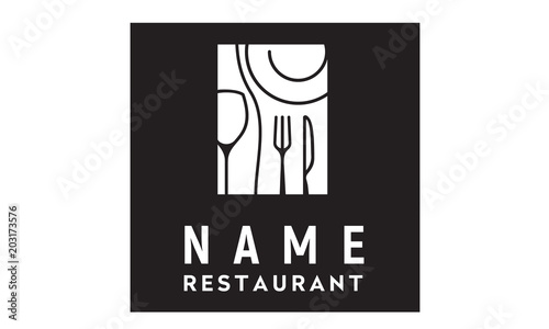 Wine Bottle Spoon Fork Plate Knife Glass for Dining Restaurant logo design 