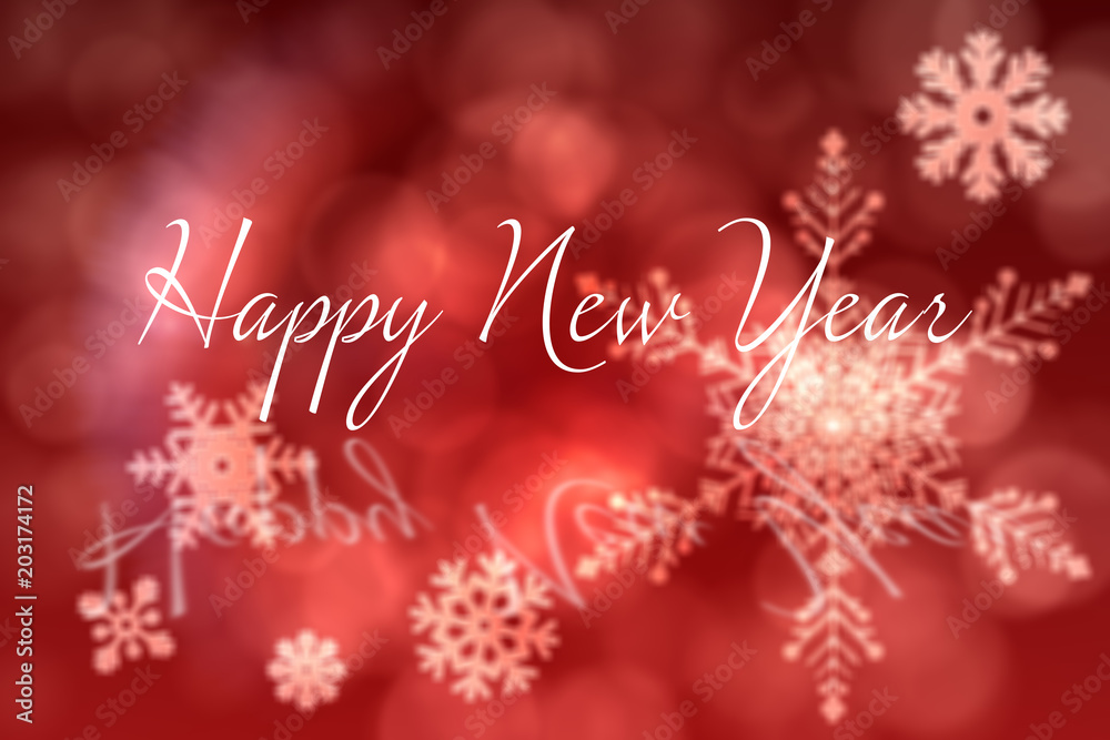 Happy new Year against red snow flake pattern design