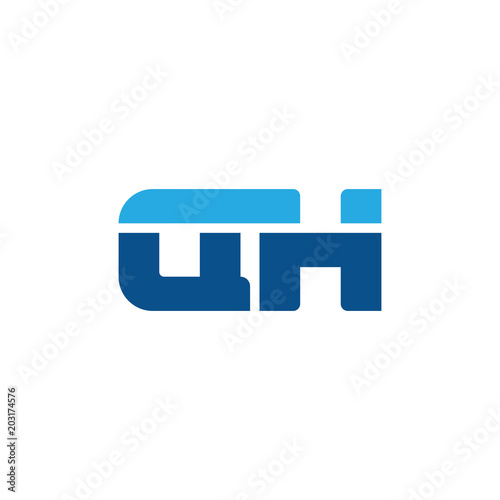 Initial letter QH, straight linked line bold logo, simple flat blue colors