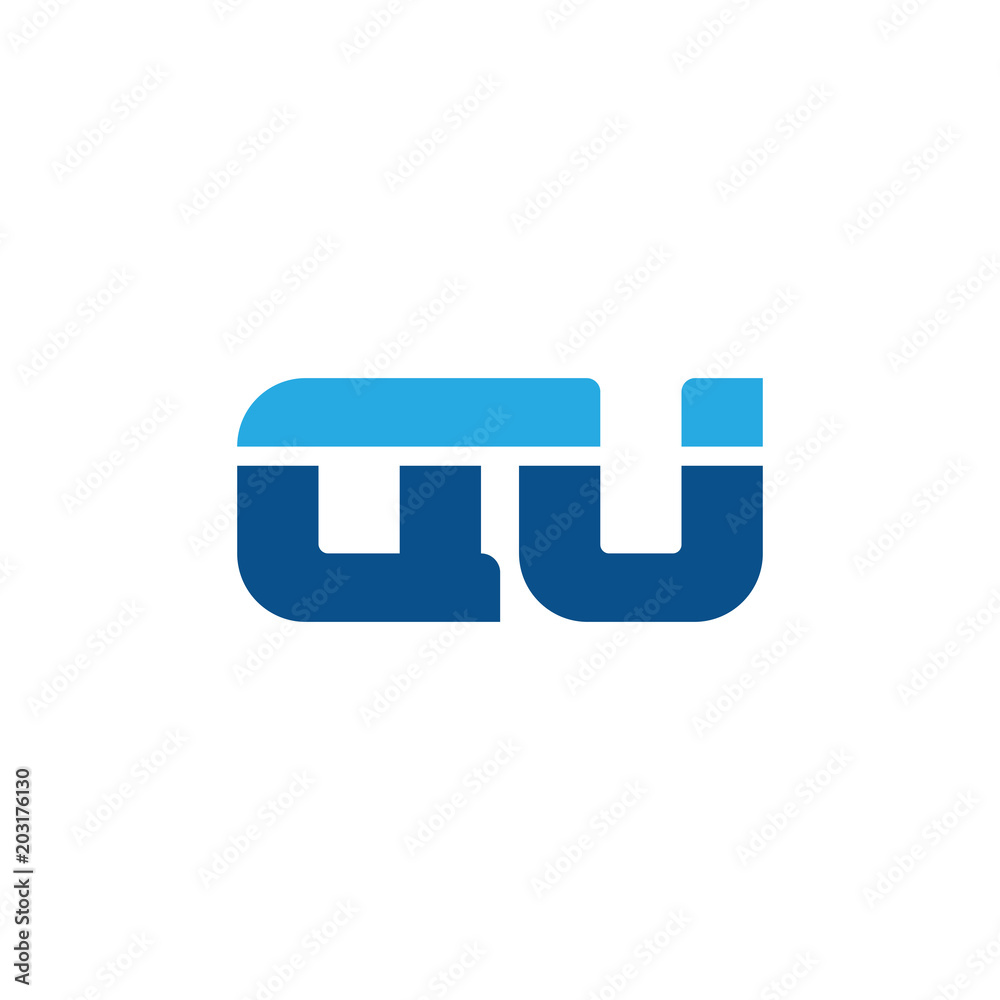 Initial letter QU, straight linked line bold logo, simple flat blue colors Initial letter QU, straight linked line bold logo, simple flat blue colors