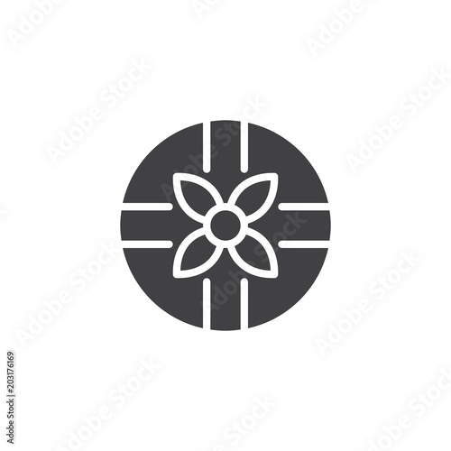 Round gift box with bow and ribbon vector icon. filled flat sign for mobile concept and web design. Present simple solid icon. Symbol, logo illustration. Pixel perfect vector graphics