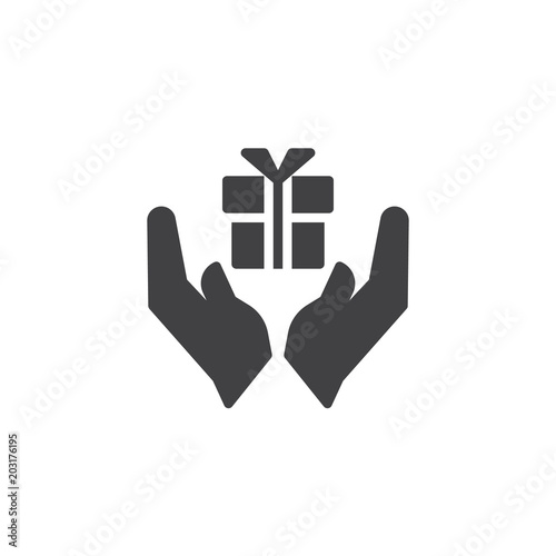 Hands holding a gift box vector icon. filled flat sign for mobile concept and web design. Present simple solid icon. Symbol, logo illustration. Pixel perfect vector graphics