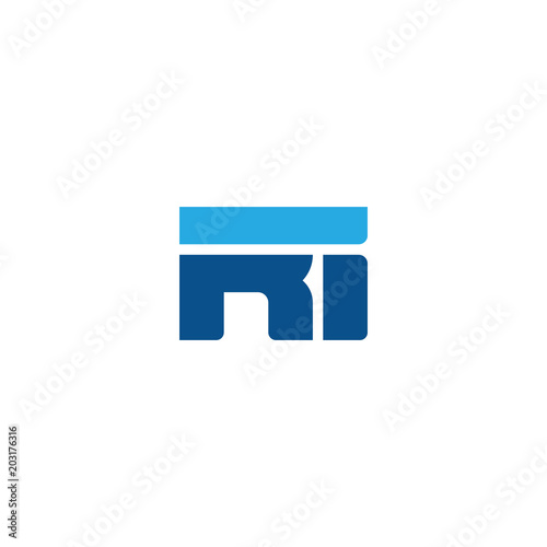 Initial letter RI, straight linked line bold logo, simple flat blue colors