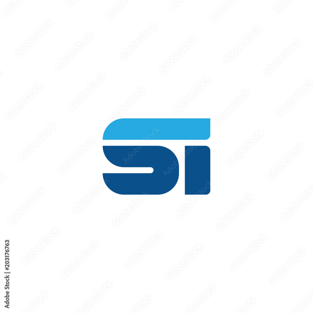 Initial letter SI, straight linked line bold logo, simple flat blue colors Initial letter SI, straight linked line bold logo, simple flat blue colors