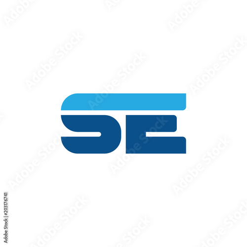 Initial letter SE, straight linked line bold logo, simple flat blue colors