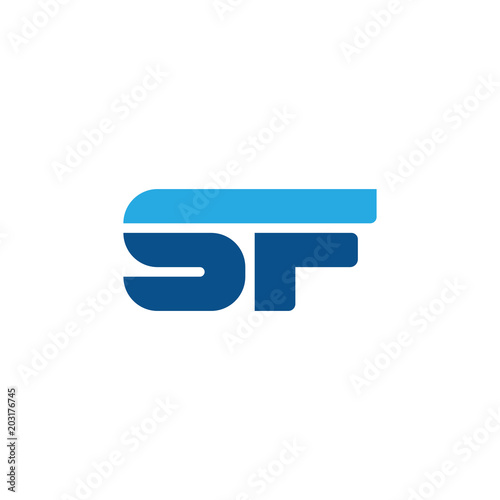 Initial letter SF, straight linked line bold logo, simple flat blue colors
