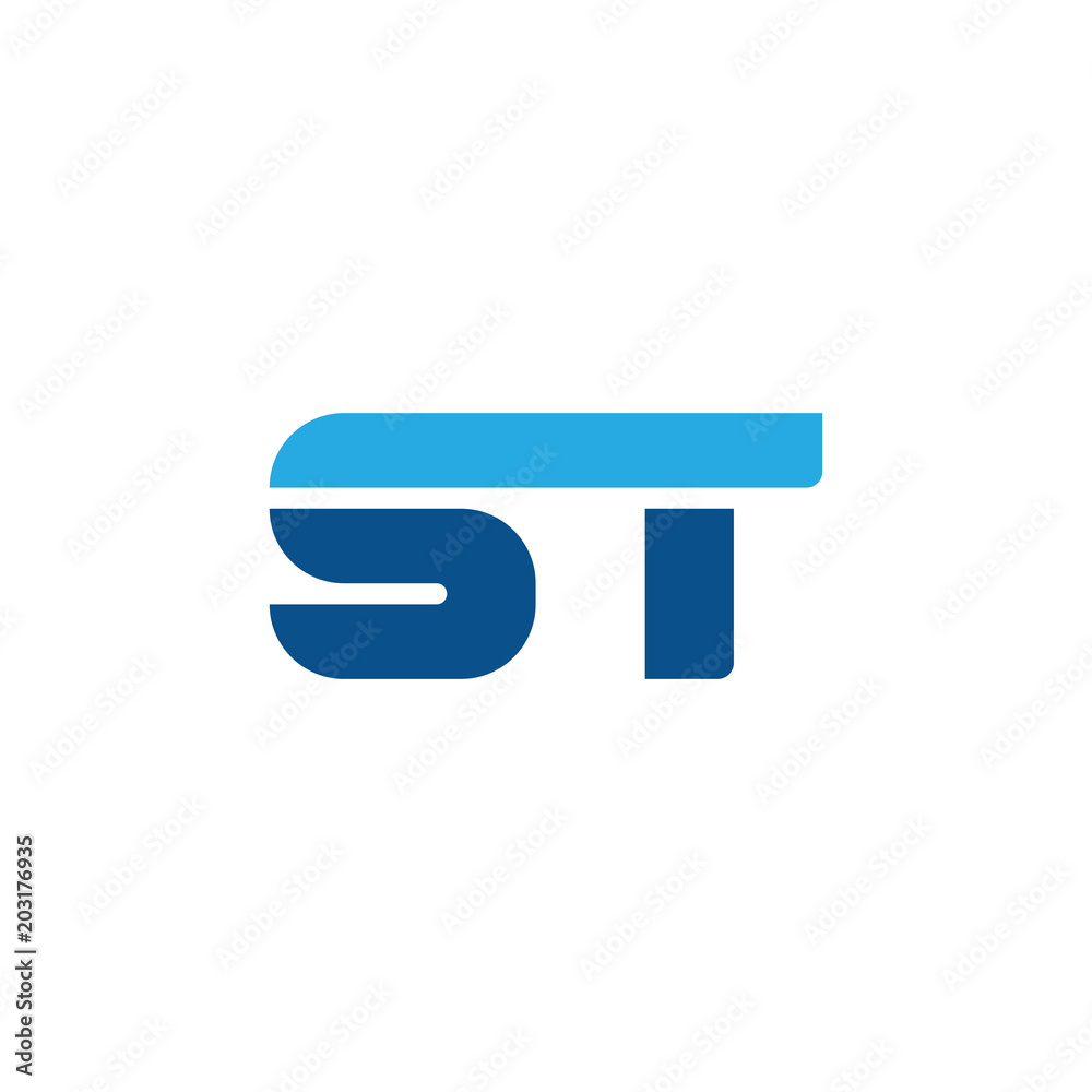 Initial letter ST, straight linked line bold logo, simple flat blue colors Initial letter ST, straight linked line bold logo, simple flat blue colors