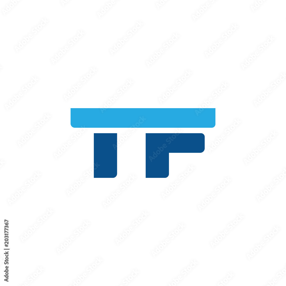 Initial letter TF, straight linked line bold logo, simple flat blue colors Initial letter TF, straight linked line bold logo, simple flat blue colors