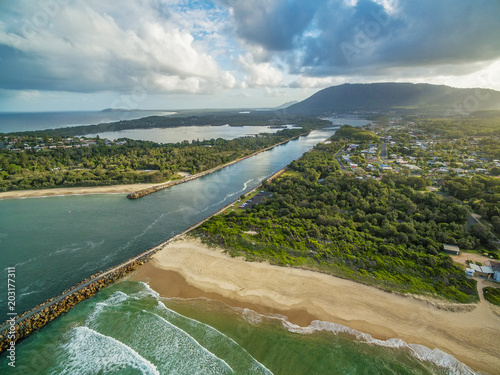 Aerial view of Camden Haven Inlet at sunset. New South Wales, Australia photo