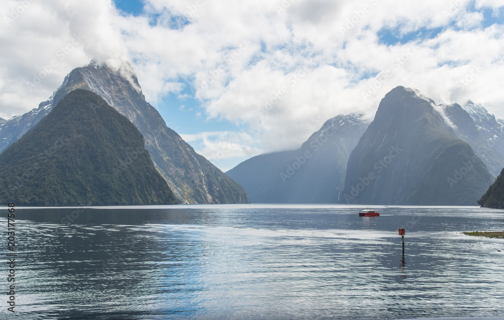 The scenery view of Milford Sound, New Zealand's most spectacular natural attraction in south island of New Zealand.