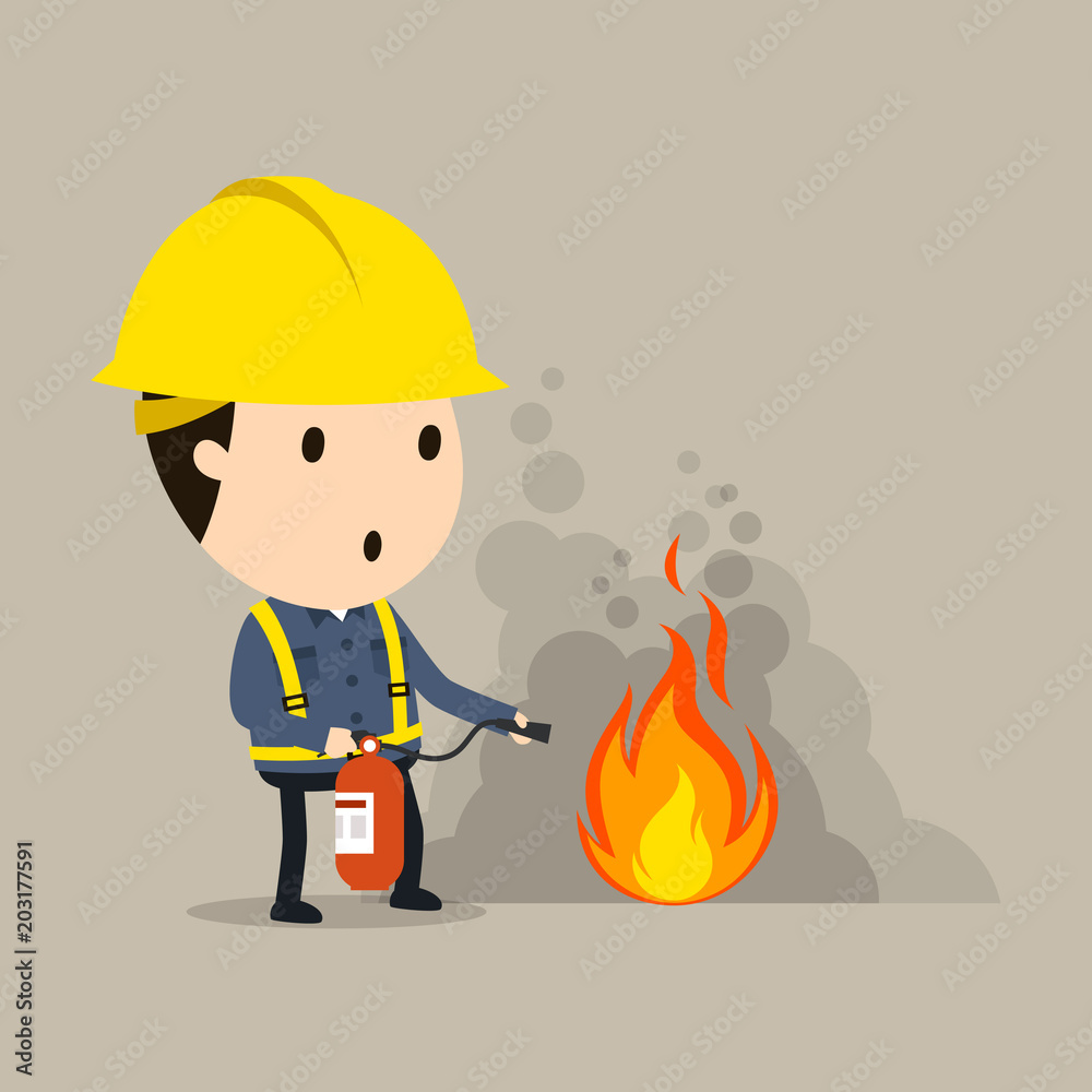Extinguish with a fire extinguisher, Vector illustration, Safety