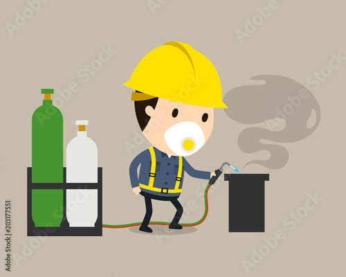 Welding work, Vector illustration, Safety and accident, Industrial safety cartoon