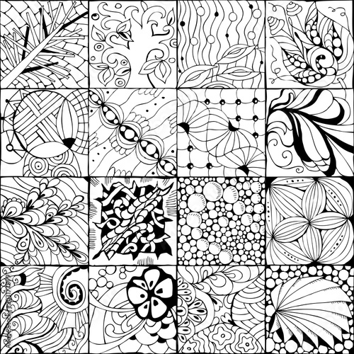Hand drawn zentangle background for coloring page