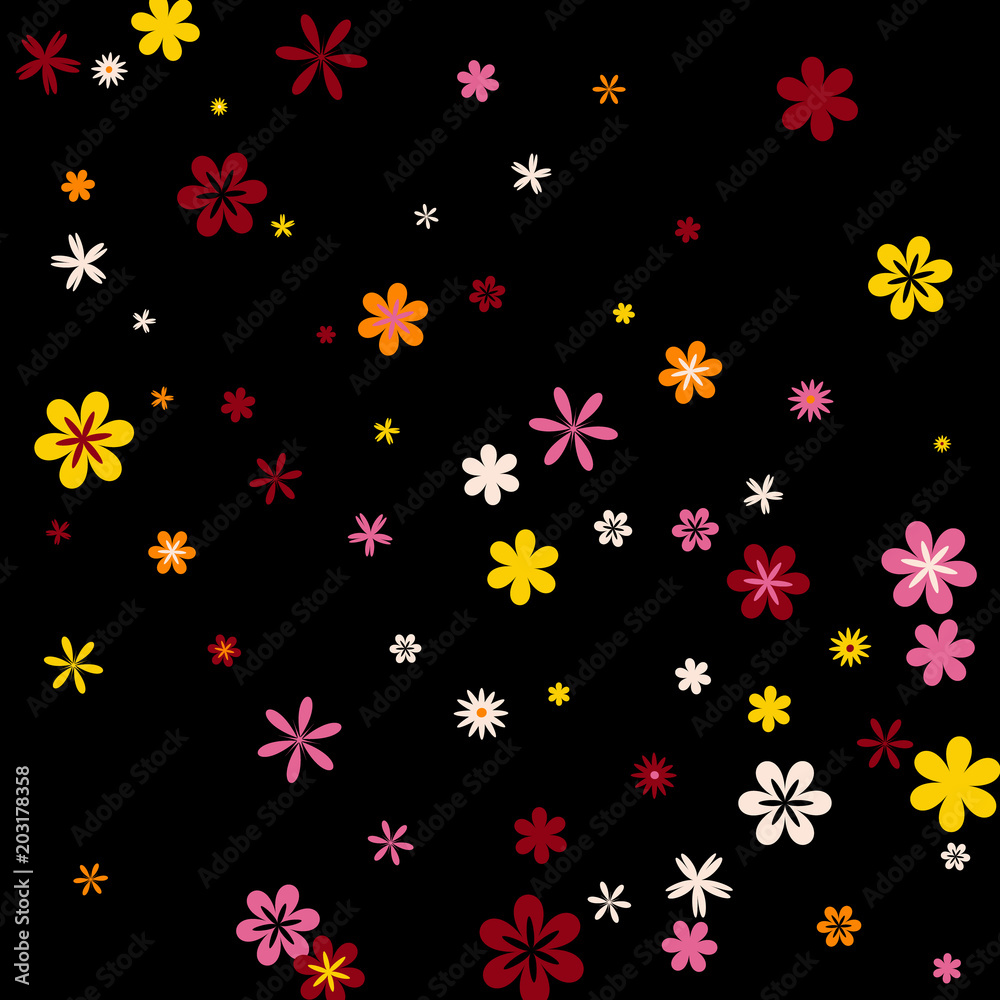Cute Floral Pattern with Simple Small Flowers for Greeting Card or Poster. Naive Daisy Flowers in Primitive Style. Vector Background for Spring or Summer Design.
