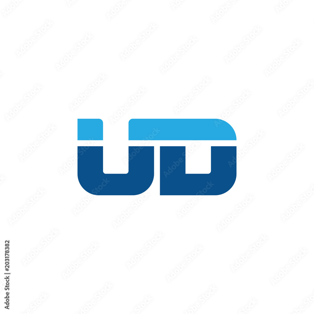 Initial letter UD, straight linked line bold logo, simple flat blue colors Initial letter UD, straight linked line bold logo, simple flat blue colors