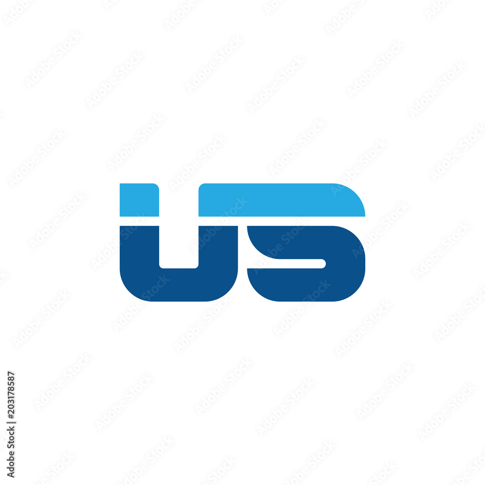 Initial letter US, straight linked line bold logo, simple flat blue colors Initial letter US, straight linked line bold logo, simple flat blue colors