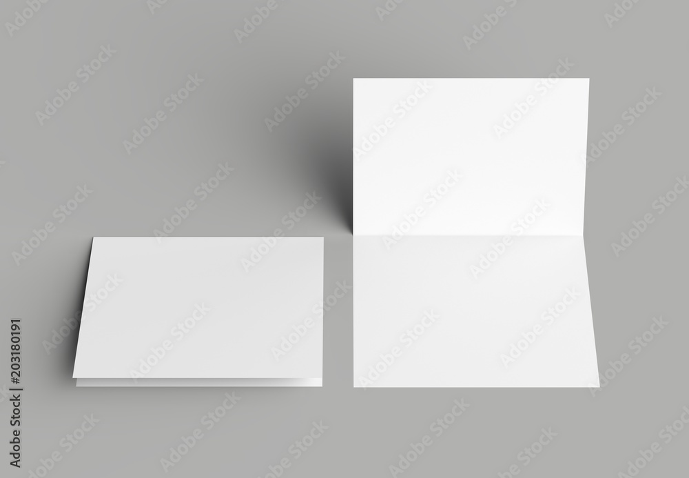 Bi fold vertical - landscape brochure or invitation mock up isolated on gray background. Bi fold vertical - landscape brochure or invitation mock up isolated on gray background.