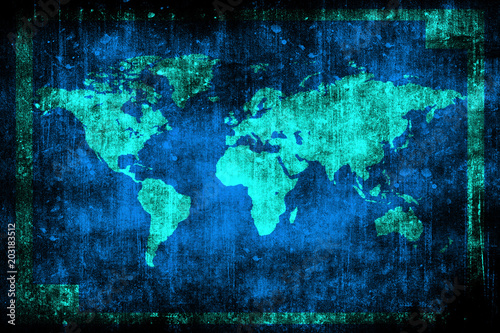 Obraz na płótnie Archiwalne mapy świata na starej ścianie nieczysty. Powierzchnia zadrapania. Grunge ramki