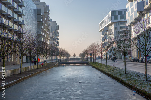 Newly developed area of Copenhagen - Oerestad - with canals and modern architecture. photo