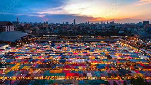 Ratchada Train Market, a field of tents of night market in Thailand photo