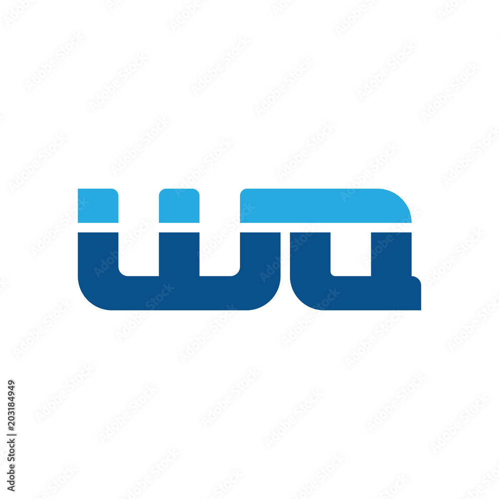 Initial letter WQ, straight linked line bold logo, simple flat blue colors Initial letter WQ, straight linked line bold logo, simple flat blue colors