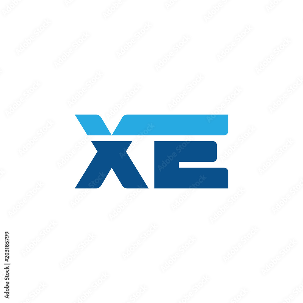 Initial letter XE, straight linked line bold logo, simple flat blue colors