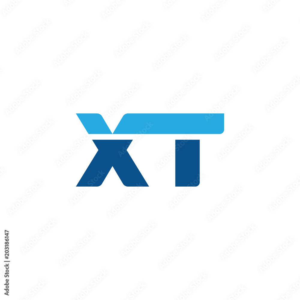 Initial letter XT, straight linked line bold logo, simple flat blue colors Initial letter XT, straight linked line bold logo, simple flat blue colors