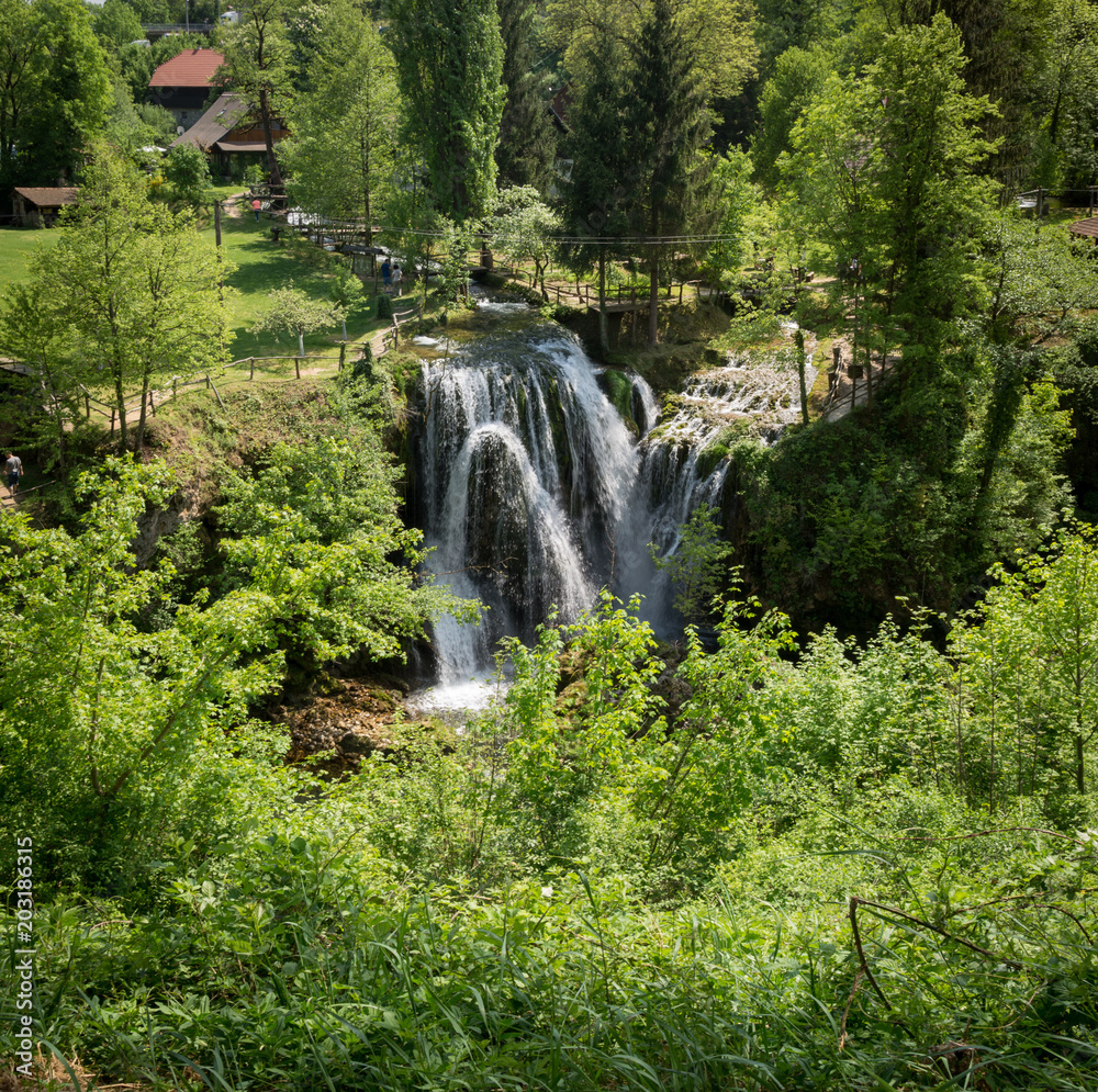 Waterfall on Korana river in village of Rastoke. Near Slunj in Croatia. 