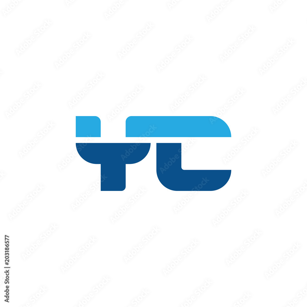 Initial letter YC, straight linked line bold logo, simple flat blue colors Initial letter YC, straight linked line bold logo, simple flat blue colors