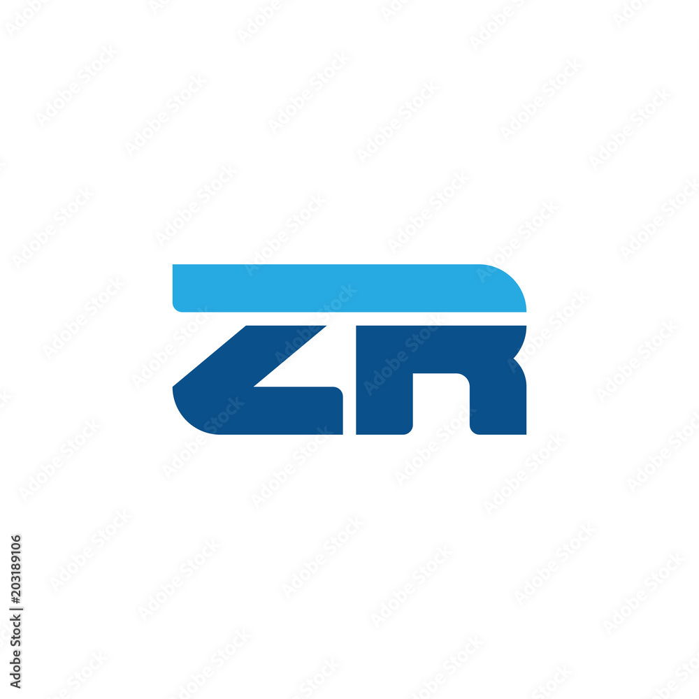 Initial letter ZR, straight linked line bold logo, simple flat blue colors Initial letter ZR, straight linked line bold logo, simple flat blue colors