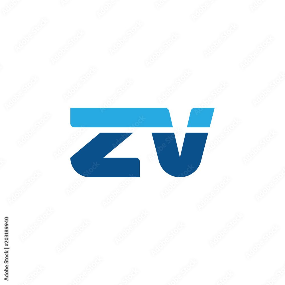 Initial letter ZV, straight linked line bold logo, simple flat blue colors Initial letter ZV, straight linked line bold logo, simple flat blue colors