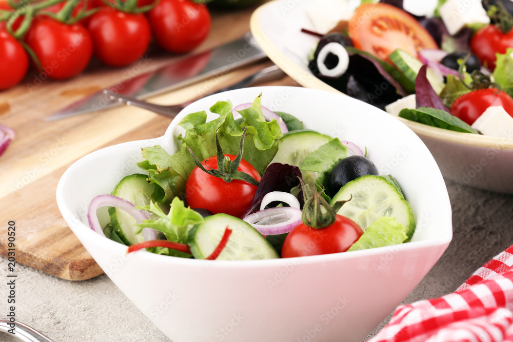 Salad with cheese and fresh vegetables and olives. Greek salad.