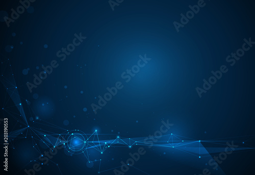 Molecules with Circles  Lines  Geometric  Polygon  Triangle pattern. Vector design network communication technology on dark blue background