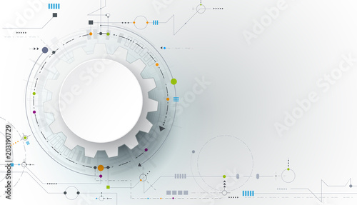Vector illustration gear, wheel and circuit board, Hi-tech digital technology and engineering, Modern digital telecoms technology concept. Abstract futuristic on light blue color background