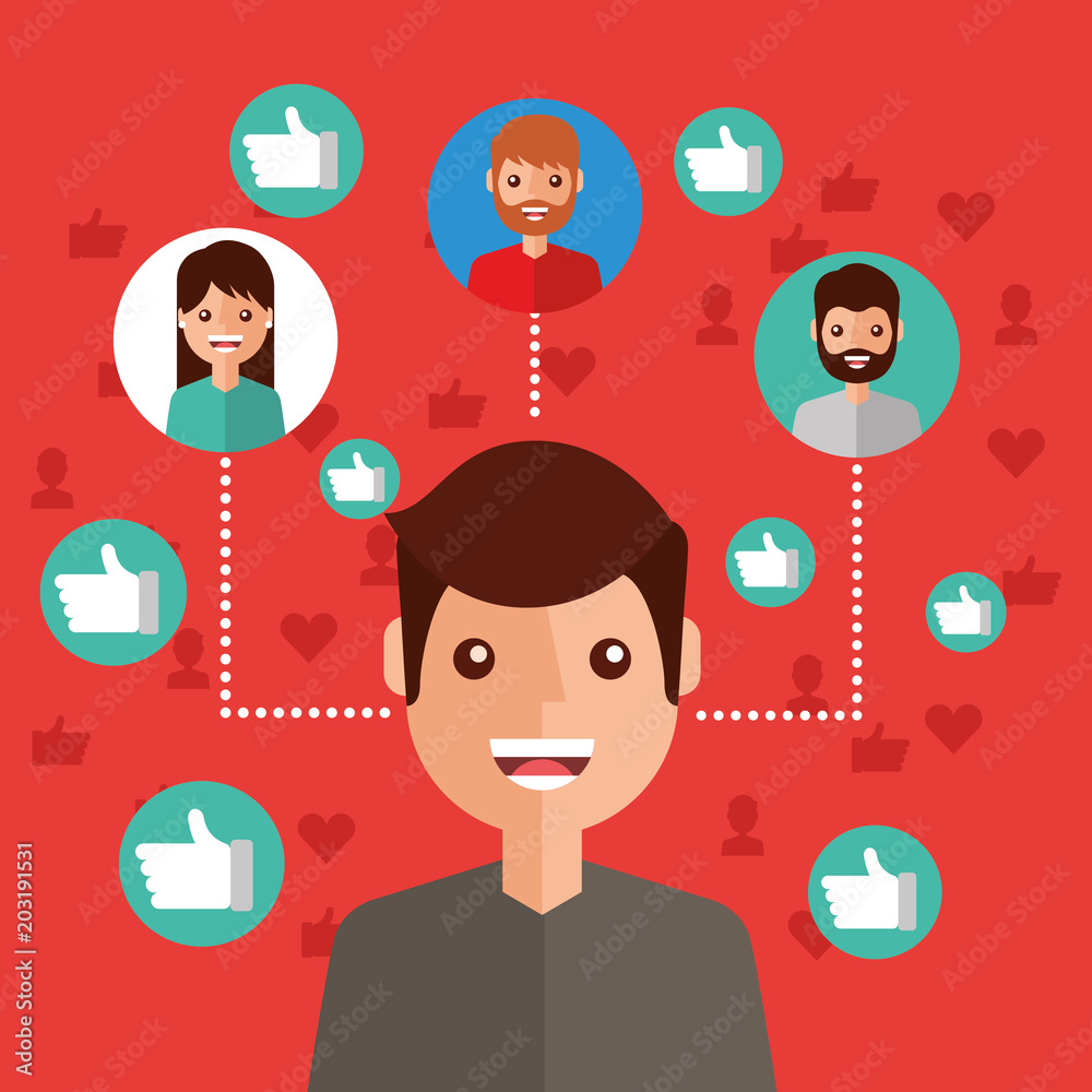 man character viral content people connection vector illustration man character viral content people connection vector illustration