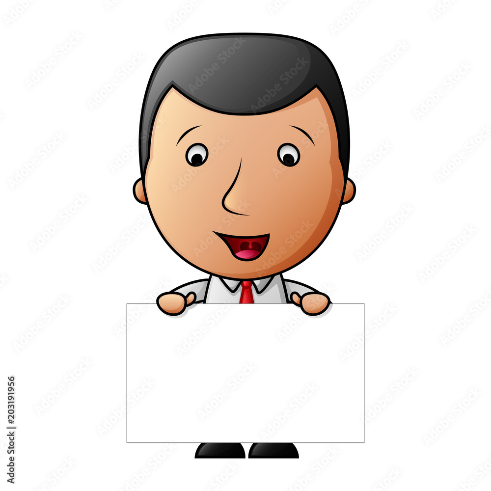 Cute cartoon businessman holding a blank sign Cute cartoon businessman holding a blank sign