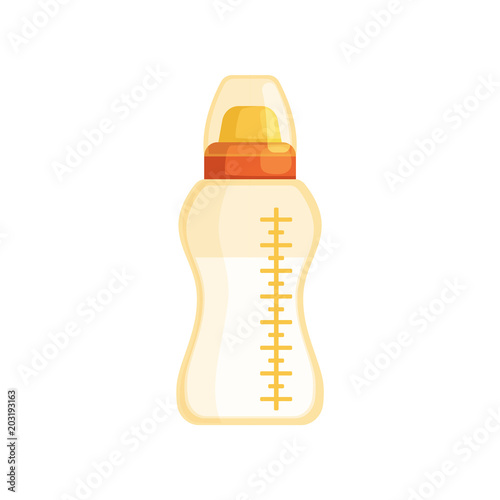 Feeding baby bottle with milk vector Illustration on a white background