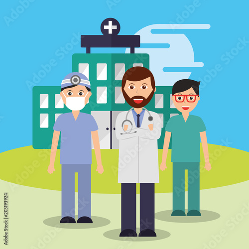 doctor nurse and surgeon staff medical team hospital vector illustration