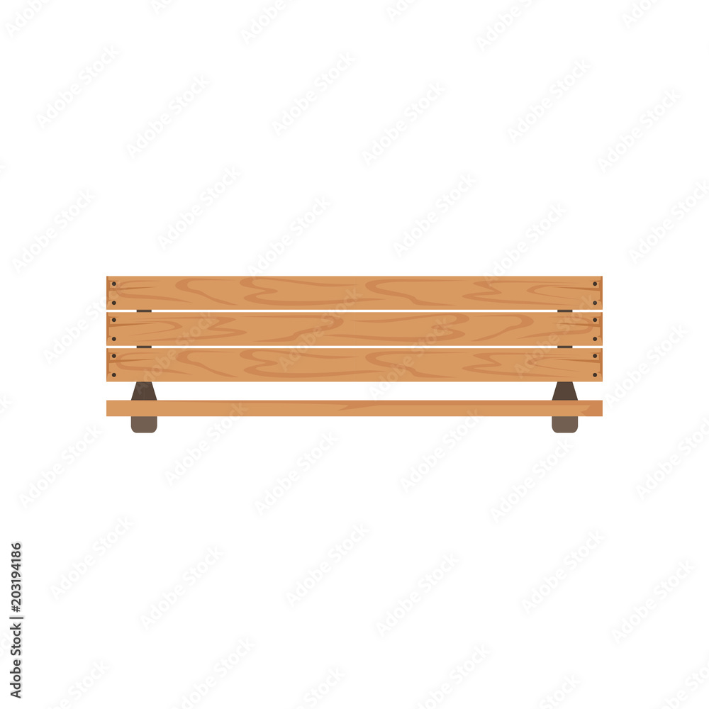 Wooden outdoor bench, urban infrastructure element vector Illustration isolated on a white background