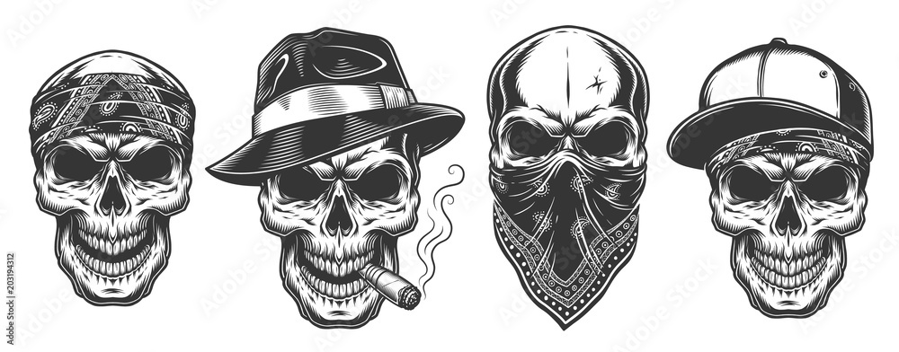 Skull in bandana on face