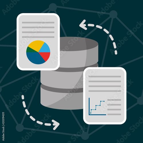 data server center technology information report transfer vector illustration