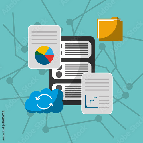 data server cloud storage sync reload files technology vector illustration