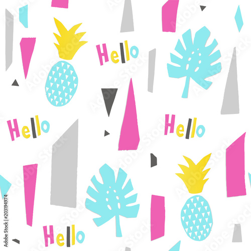 Paper collage seamless pattern. Trendy graphic design. Vector illustration