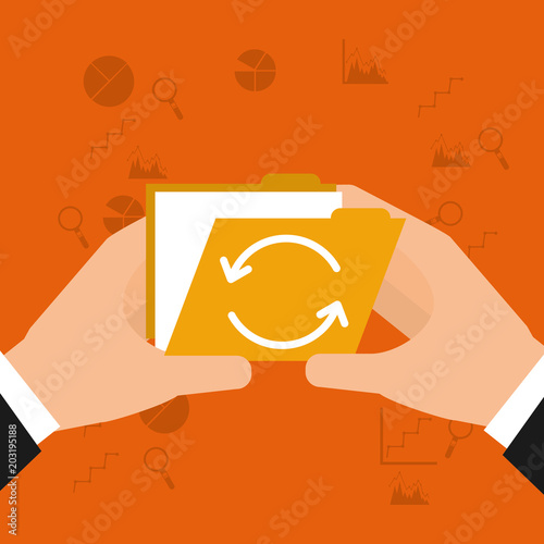 hand holding folder file refresh information vector illustration