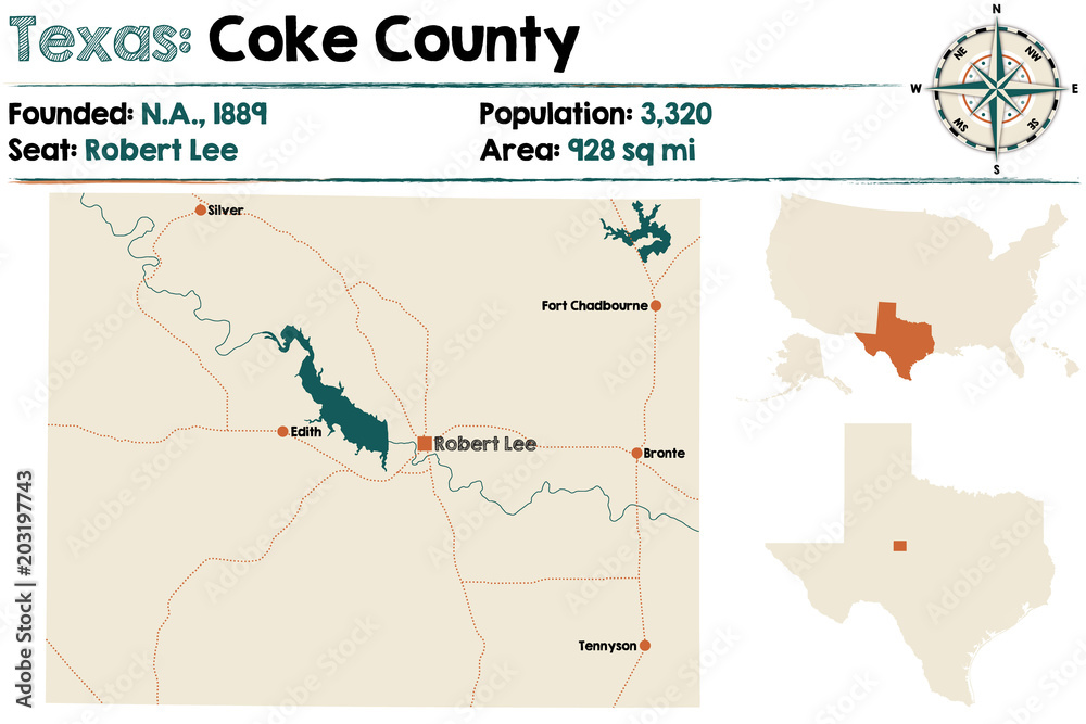 Detailed map of Coke county in Texas, USA. Detailed map of Coke county in Texas, USA.