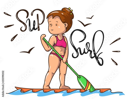 Stand Up Paddle Surfing, vector image